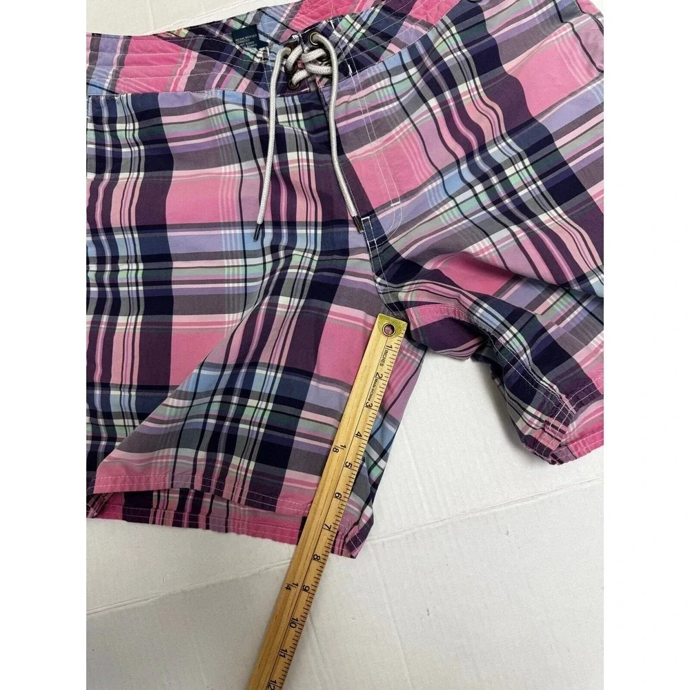 Polo Ralph Lauren Mens Swim Trunks Pink Purple Plaid Board Shorts 32 Inseam 7